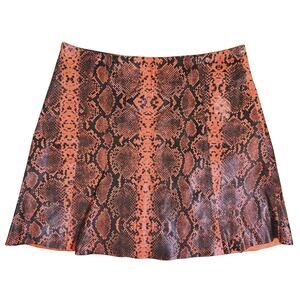 VEDA Python Print Leather Mini Skirt Small Orange Snake Y2K Edgy Night Out Club